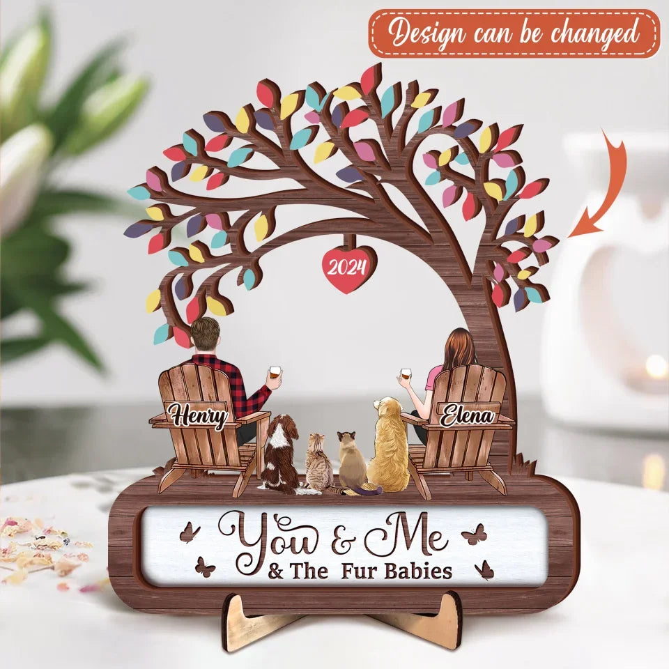 Personalized Couple With Pets Wooden Art - Up to 4 Dogs/Cats/Rabbits - Gift Idea For Couple/Pet Lover - You & Me & The Fur Babies
