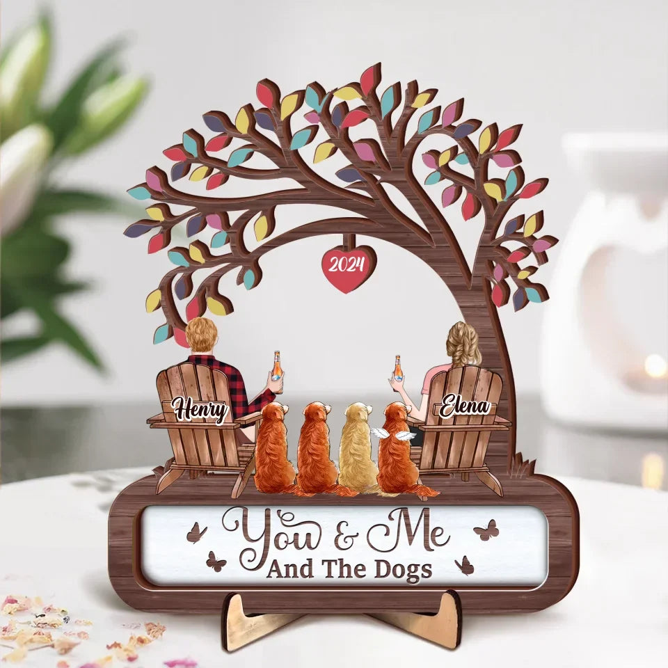 Personalized Couple With Pets Wooden Art - Up to 4 Dogs/Cats/Rabbits - Gift Idea For Couple/Pet Lover - You & Me & The Fur Babies