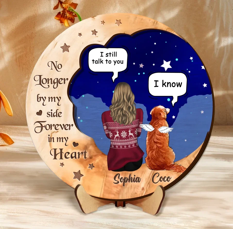 Custom Personalized Memorial Dog Moon Wooden Art - Memorial Gift Idea For Dog/ Cat Lover - I Love You To The Moon & Back