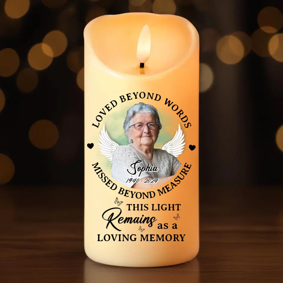 Personalized Memorial Led Candle - Upload Photo - Memorial Gift Idea For Family Member - This Light Remains As A Loving Memory