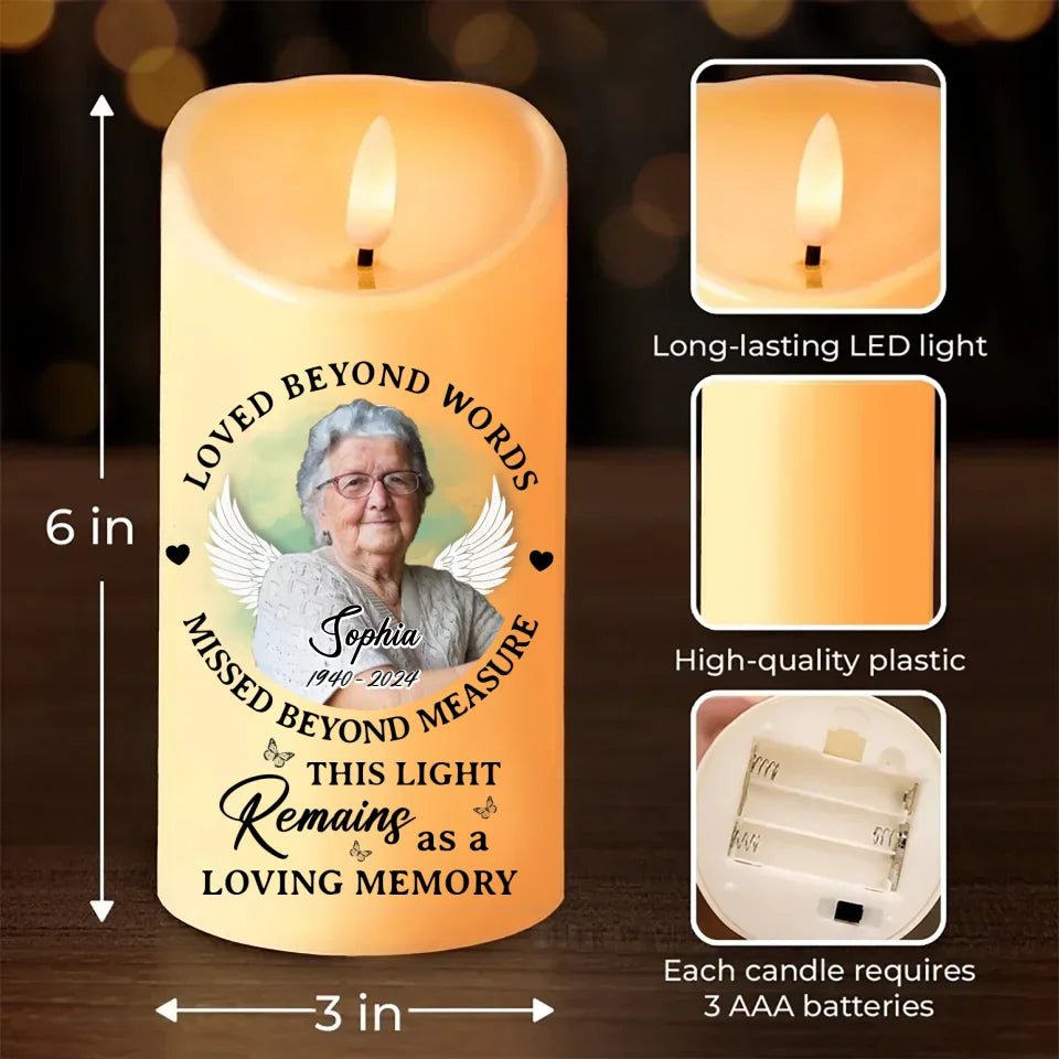 Personalized Memorial Led Candle - Upload Photo - Memorial Gift Idea For Family Member - This Light Remains As A Loving Memory