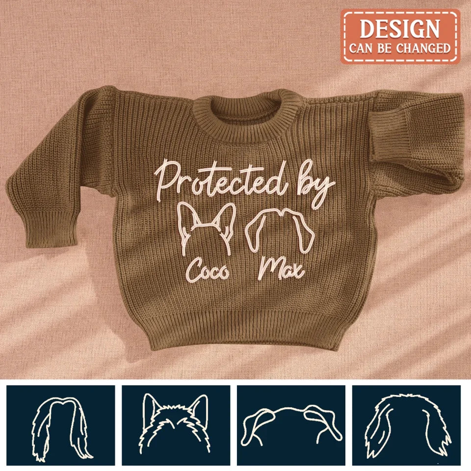 Personalized Hand Embroidered Baby and Toddler Sweaters - Protected By Dogs - Up to 3 Dogs
