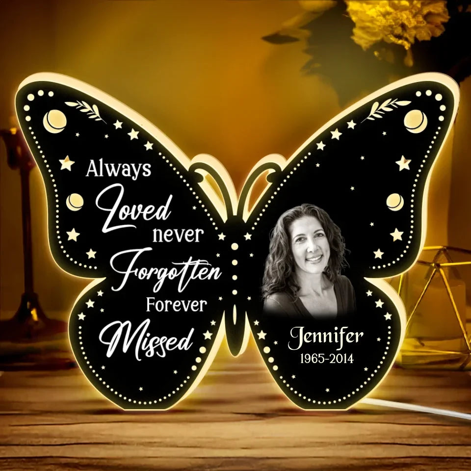 Personalized Memorial Butterfly Light Box - Memorial Gift Idea For Family Member - Upload Photo - Always On Our Minds Forever In Our Hearts