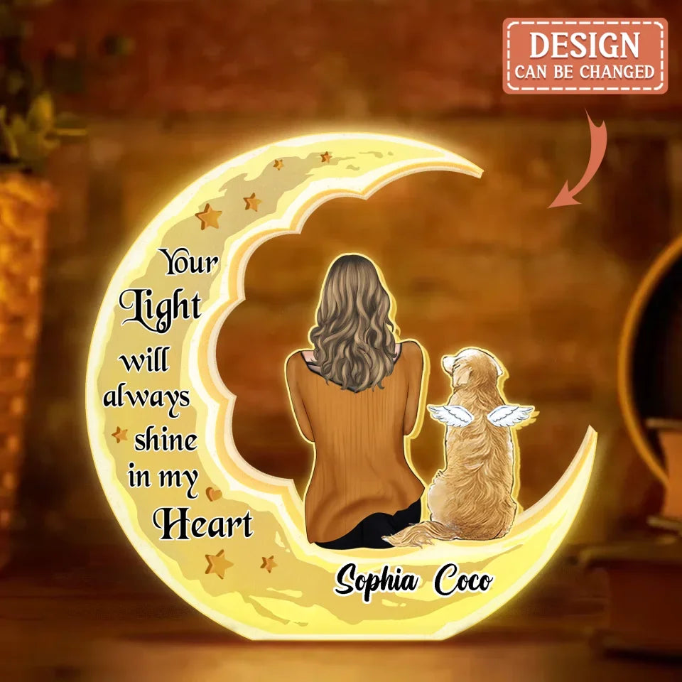 Personalized Memorial Pet Moon Light Box - Memorial Gift Idea For Dog/Cat/Rabbit Lover - Your Light Will Always Shine In My Heart