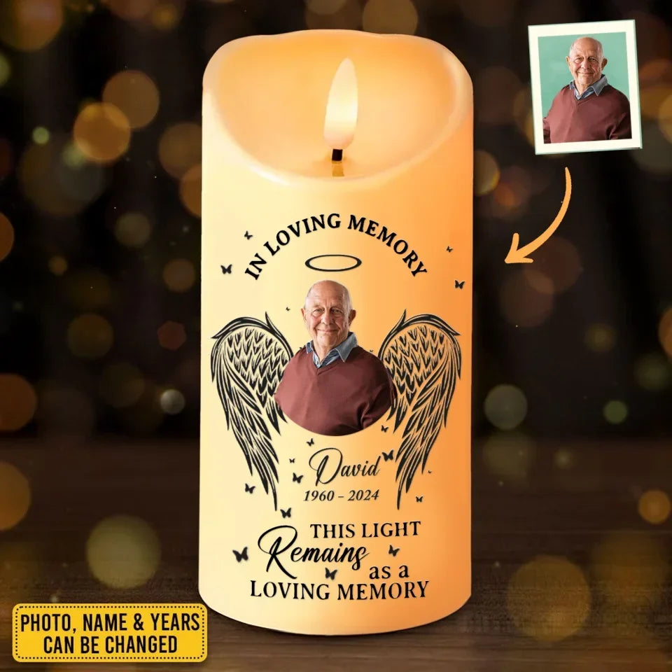Personalized Memorial Led Candle - Upload Photo - Memorial Gift Idea For Family Member - Your Light Will Always Shine In My Heart