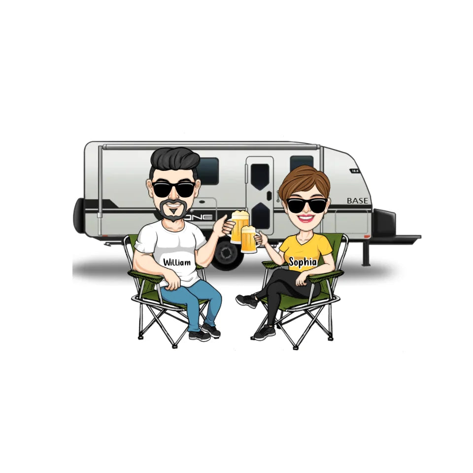 Personalized Camping Doll Couple Acrylic Ornament/Keychain - Gift Idea For Couple/Camping Lover