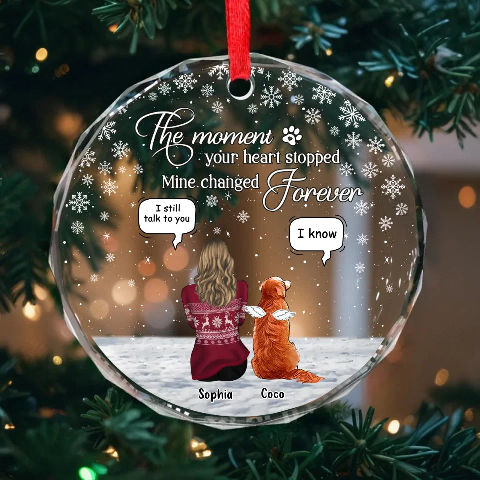 Personalized Memorial Pet Glass Ornament - Memorial Gift Idea For Dog/Cat/Rabbit Lover - Adult/Couple With Pets - The Moment Your Heart Stopped Ours Change Forever