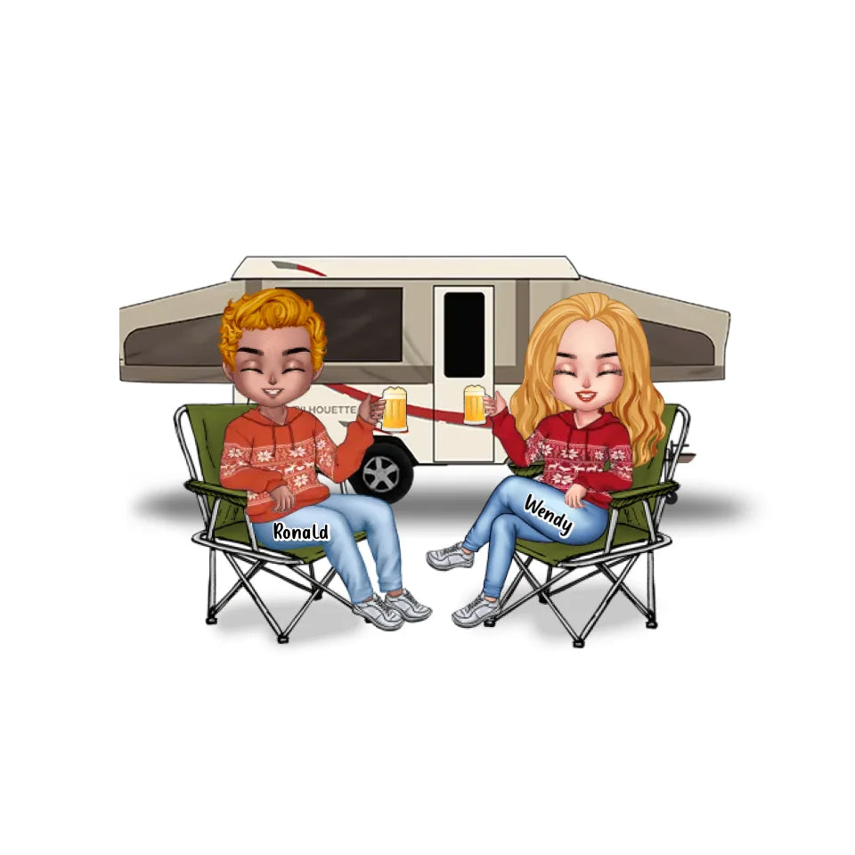 Personalized Camping Chibi Couple Acrylic Ornament - Gift Idea For Couple/Camping Lover