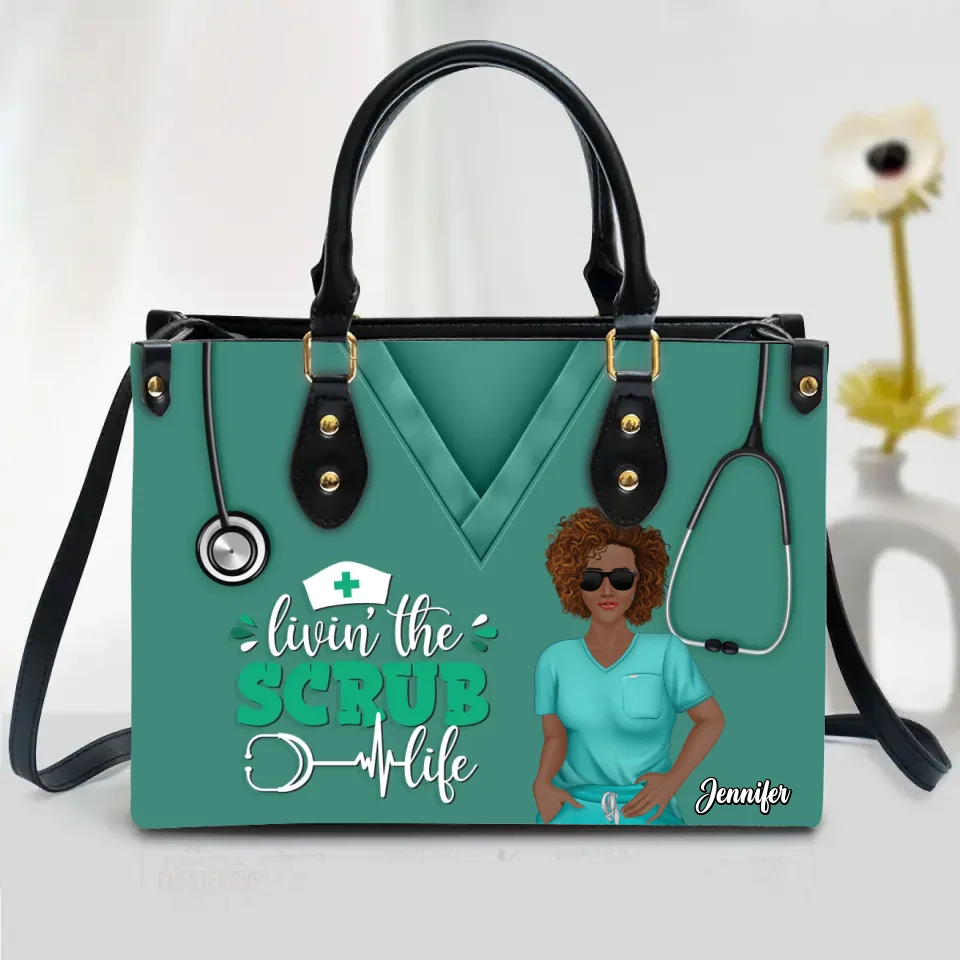 Personalized Nurse PU Leather Handbag With Long Straps - Mother's Day Gift Idea For Nurse/Mother/Daughter - Livin' The Scrub Life