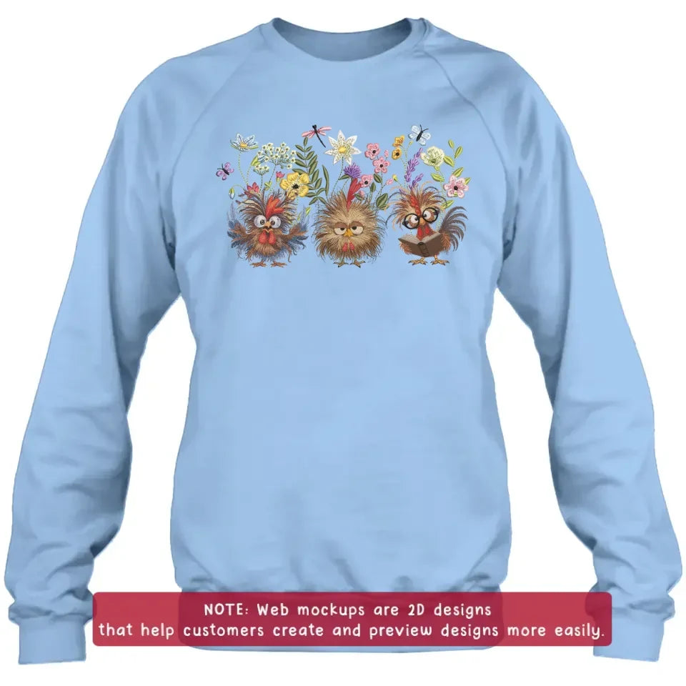 Personalized Chicken Flower Embroidered Sweatshirt - Gift Idea For Chicken Lover
