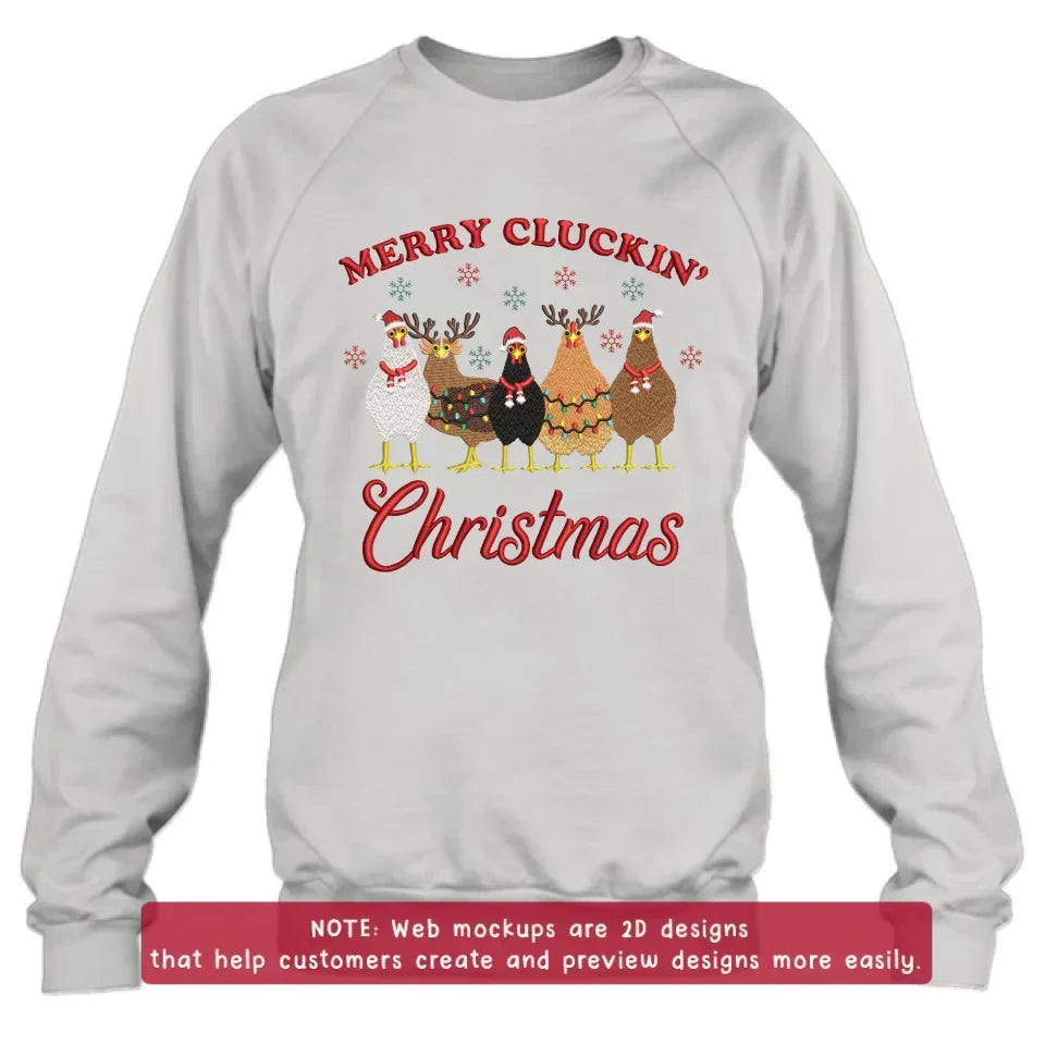 Personalized Cluckin' Christmas Chicken Embroidered Sweatshirt - Gift Idea For Chicken Lover