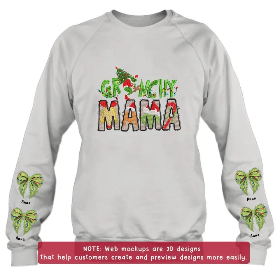 Personalized Grinchy Mama Embroidered Sweater - Up to 6 Kids - Gift Idea For Grandma