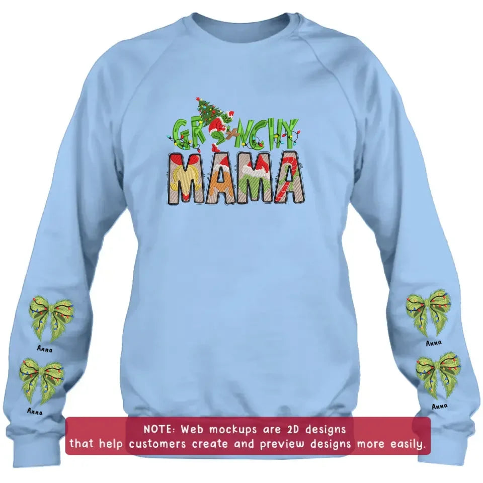Personalized Grinchy Mama Embroidered Sweater - Up to 6 Kids - Gift Idea For Grandma
