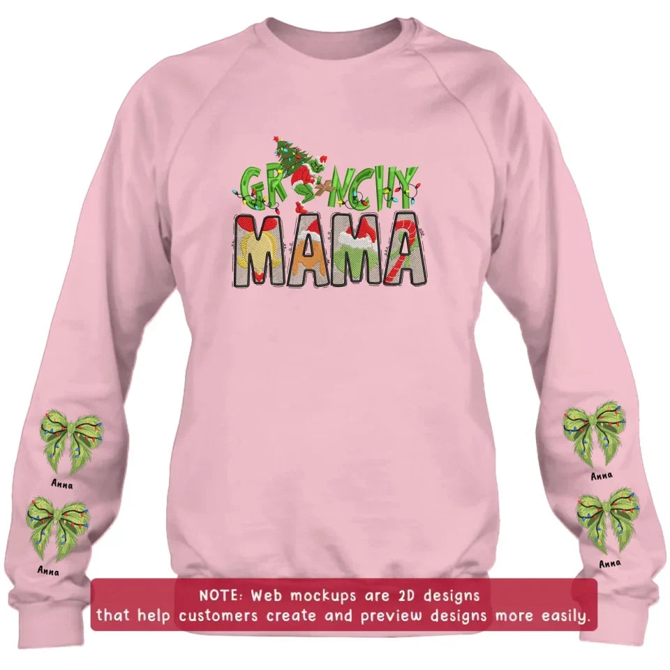 Personalized Grinchy Mama Embroidered Sweater - Up to 6 Kids - Gift Idea For Grandma