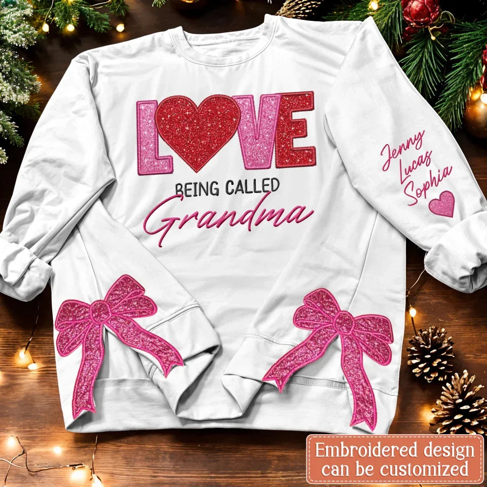 Personalized Grandma Side Bow Embroidered Sweatshirt - Up to 10 Kids - Gift Idea For Grandma/Mother - Love Being Called Grandma