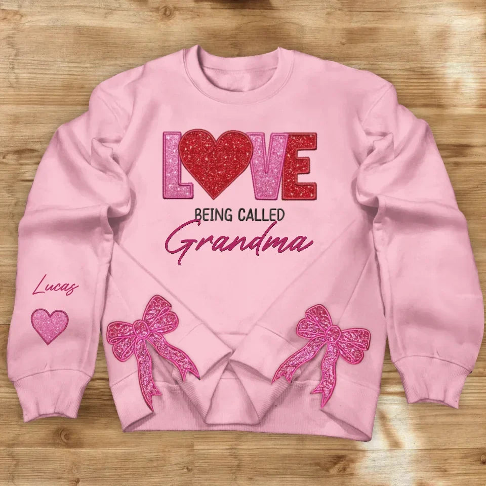 Personalized Grandma Side Bow Embroidered Sweatshirt - Up to 10 Kids - Gift Idea For Grandma/Mother - Love Being Called Grandma