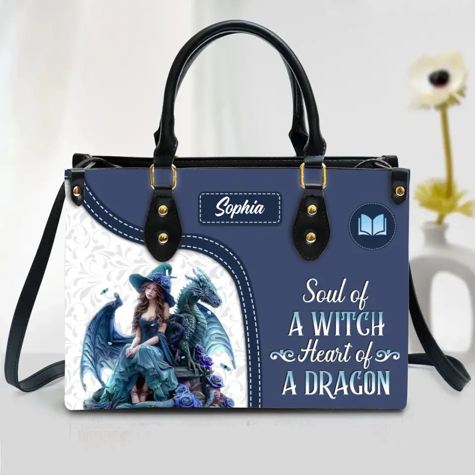 Custom Personalized Witch Dragon PU Leather Handbag With Long Straps - Mother's Day/ Birthday Gift Idea - Soul Of A Witch Heart Of A Dragon