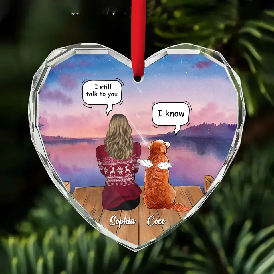 Personalized Memorial Pet Heart Glass Ornament - Adult/Couple With Up to 3 Pets - I Still Talk To You
