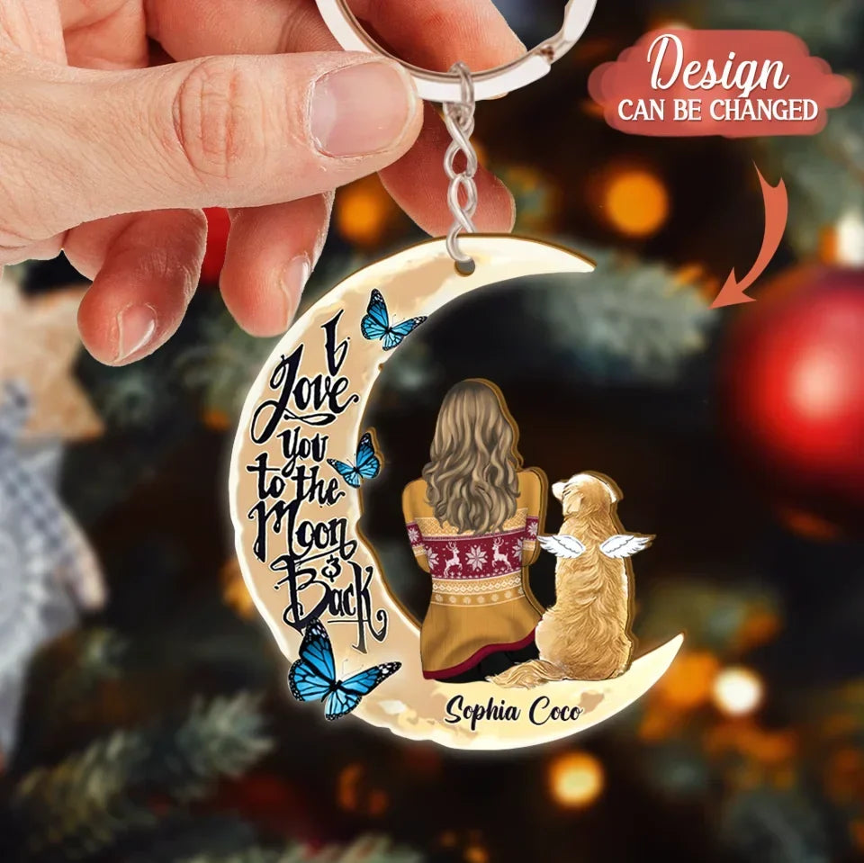 Personalized Memorial Pet Moon Wooden Keychain - Memorial Gift Idea For Pet Lover - I Love You To The Moon & Back