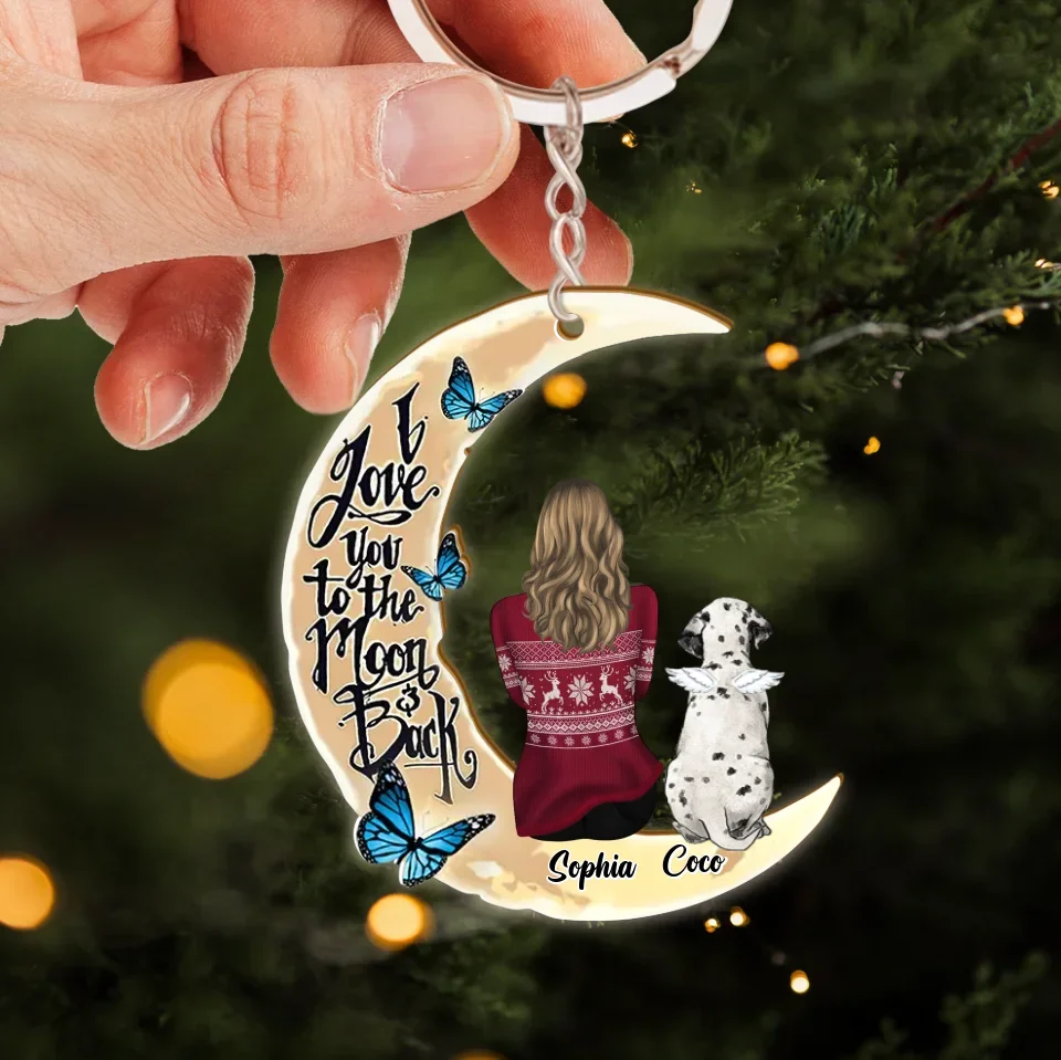 Personalized Memorial Pet Moon Wooden Keychain - Memorial Gift Idea For Pet Lover - I Love You To The Moon & Back