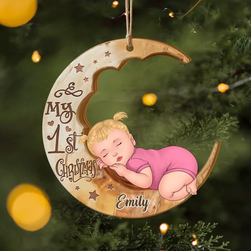 Personalized Baby Wooden Ornament - Christmas Gift Idea - My 1st Christmas