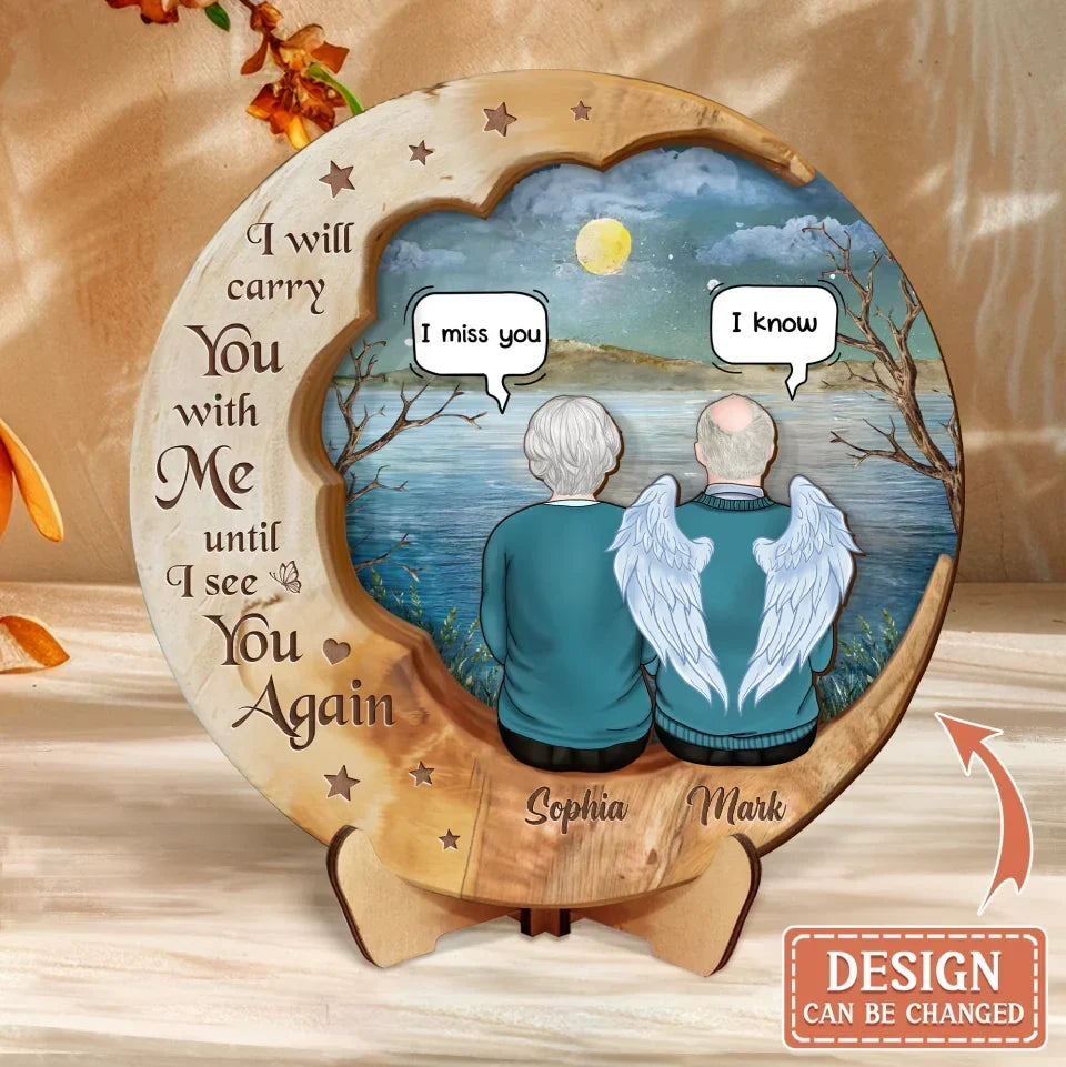 Personalized Memorial Moon  Wooden Art - Memorial Gift Idea For Couple/Family Member - Up to 4 People - My Mind Still Talks To You