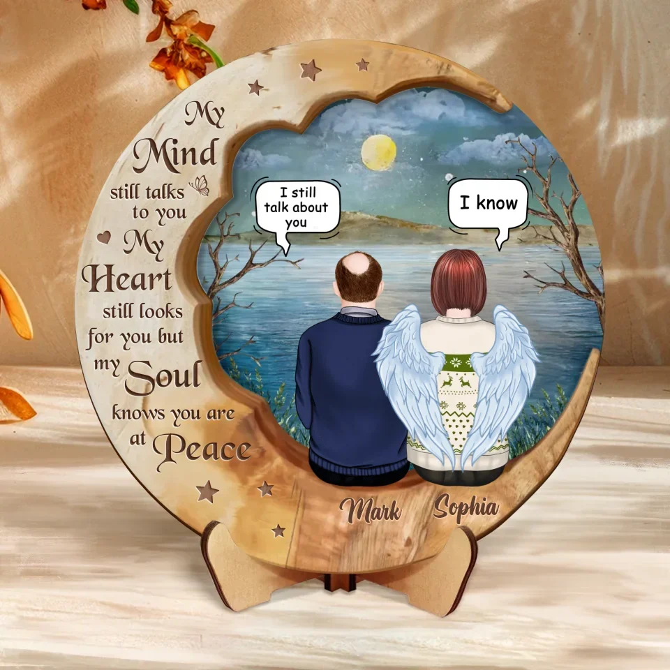 Personalized Memorial Moon  Wooden Art - Memorial Gift Idea For Couple/Family Member - Up to 4 People - My Mind Still Talks To You