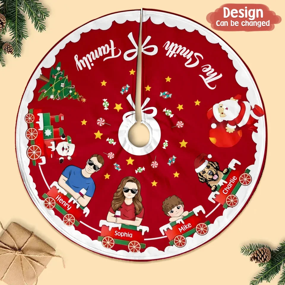 Personalized Family Christmas Tree Skirt - Gift Idea For Family/Pet Lover - Couple/Parent With Up to 3 Kids/Dogs/Cats