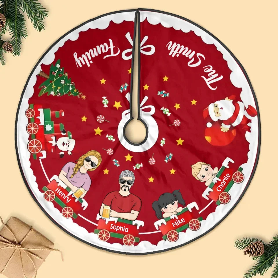 Personalized Family Christmas Tree Skirt - Gift Idea For Family/Pet Lover - Couple/Parent With Up to 3 Kids/Dogs/Cats