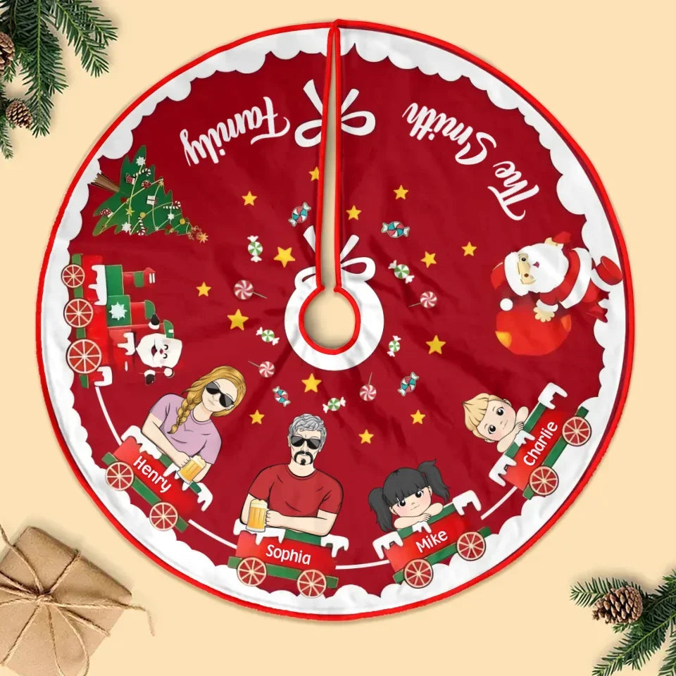 Personalized Family Christmas Tree Skirt - Gift Idea For Family/Pet Lover - Couple/Parent With Up to 3 Kids/Dogs/Cats