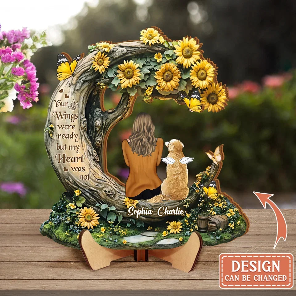 Personalized Memorial Sunflower Wooden Art - Memorial Gift Idea For Pet Lover - Your Wings Were Ready But My Heart Was Not