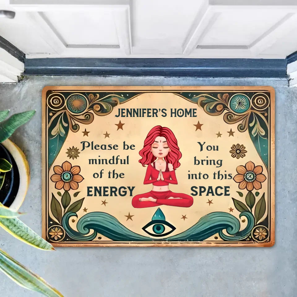 Personalized Yoga Doormat - Gift Idea for Yoga Lovers - Please Be Mindful of The Energy You Bring Into This Space