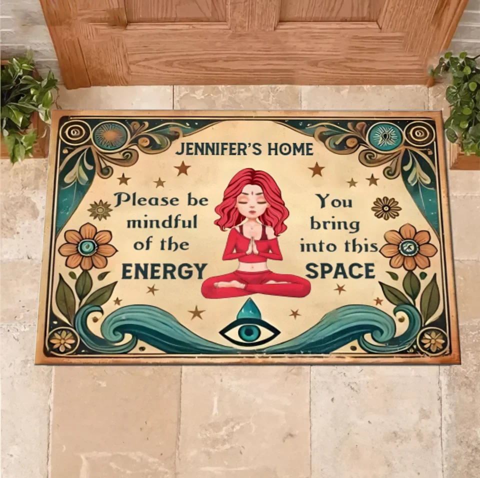 Personalized Yoga Doormat - Gift Idea for Yoga Lovers - Please Be Mindful of The Energy You Bring Into This Space