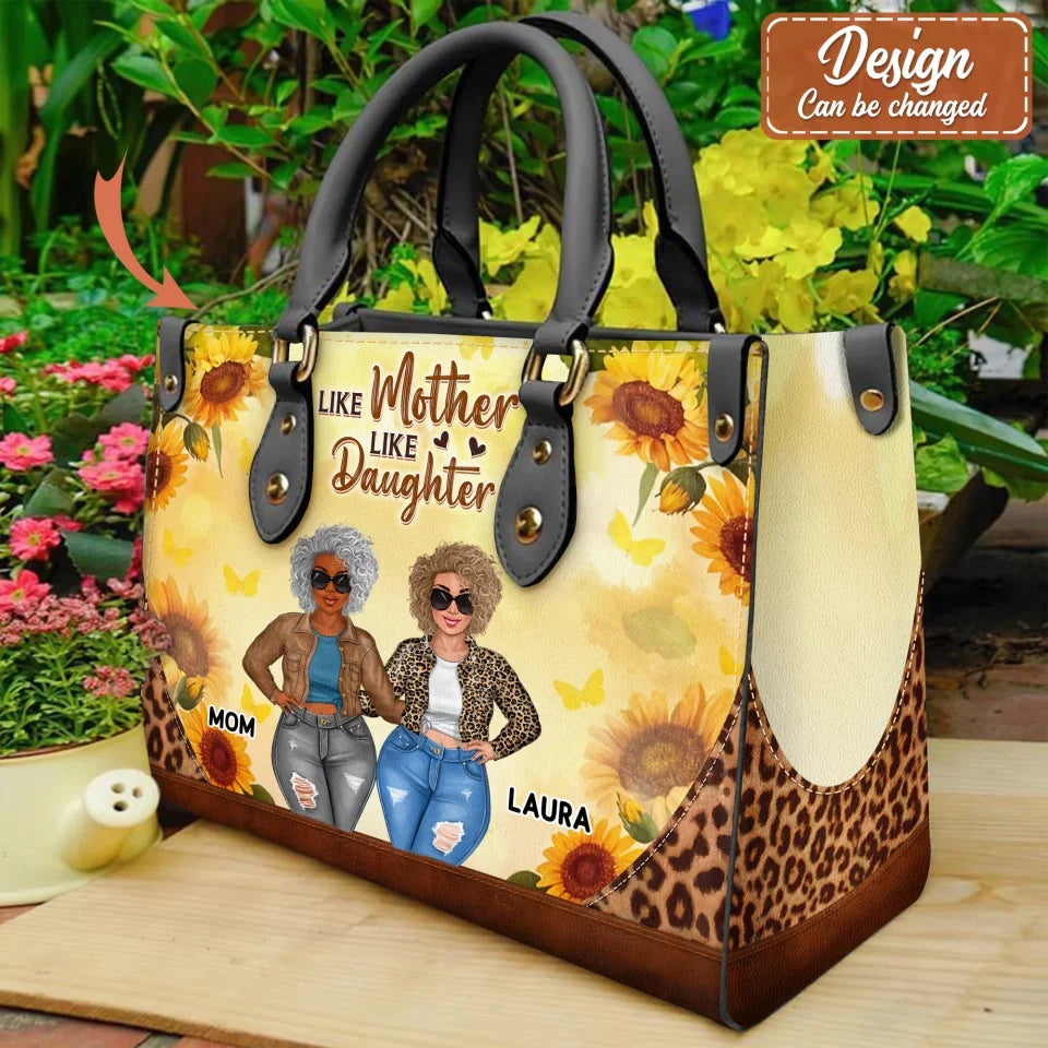 Personalized Like Mother Like Daughter PU Leather Handbag With Long Straps - Mother's Day Gift Idea For  Mother/Daughter