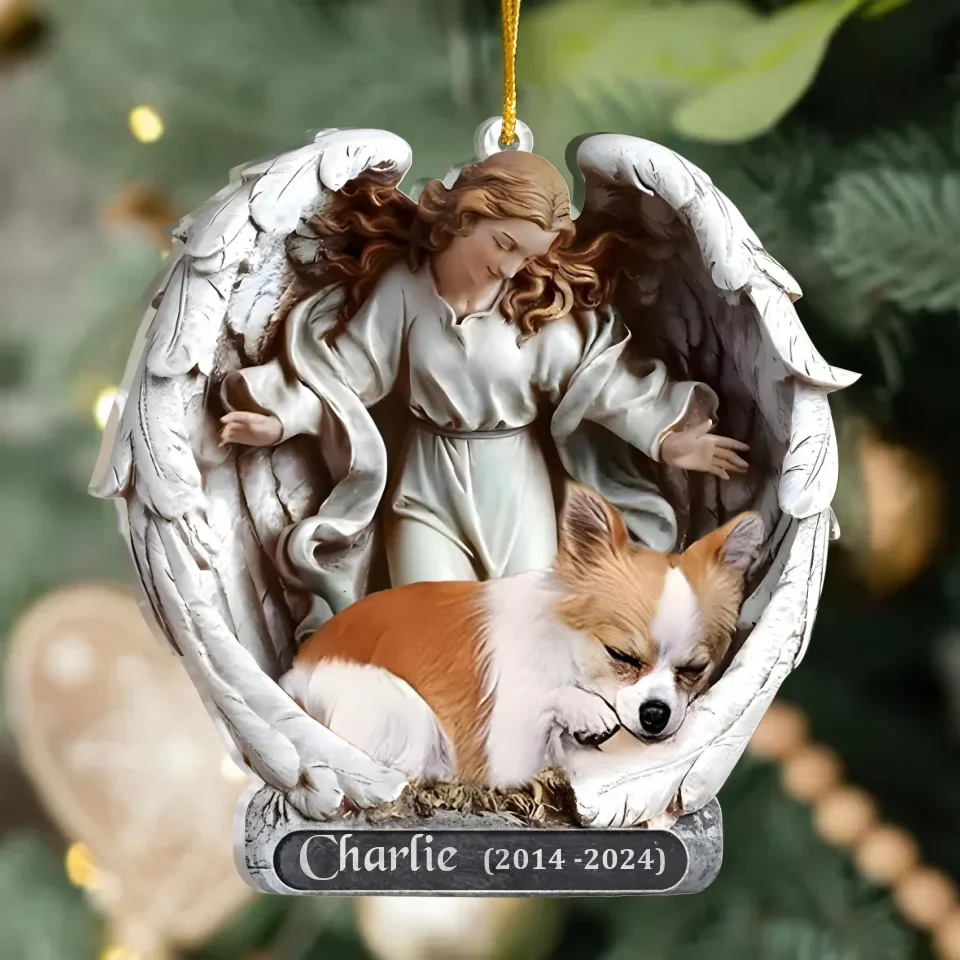 Personalized Dog Sleeping Angel Acrylic Ornament - Memorial Gift For Dog Owner - Upload Photo