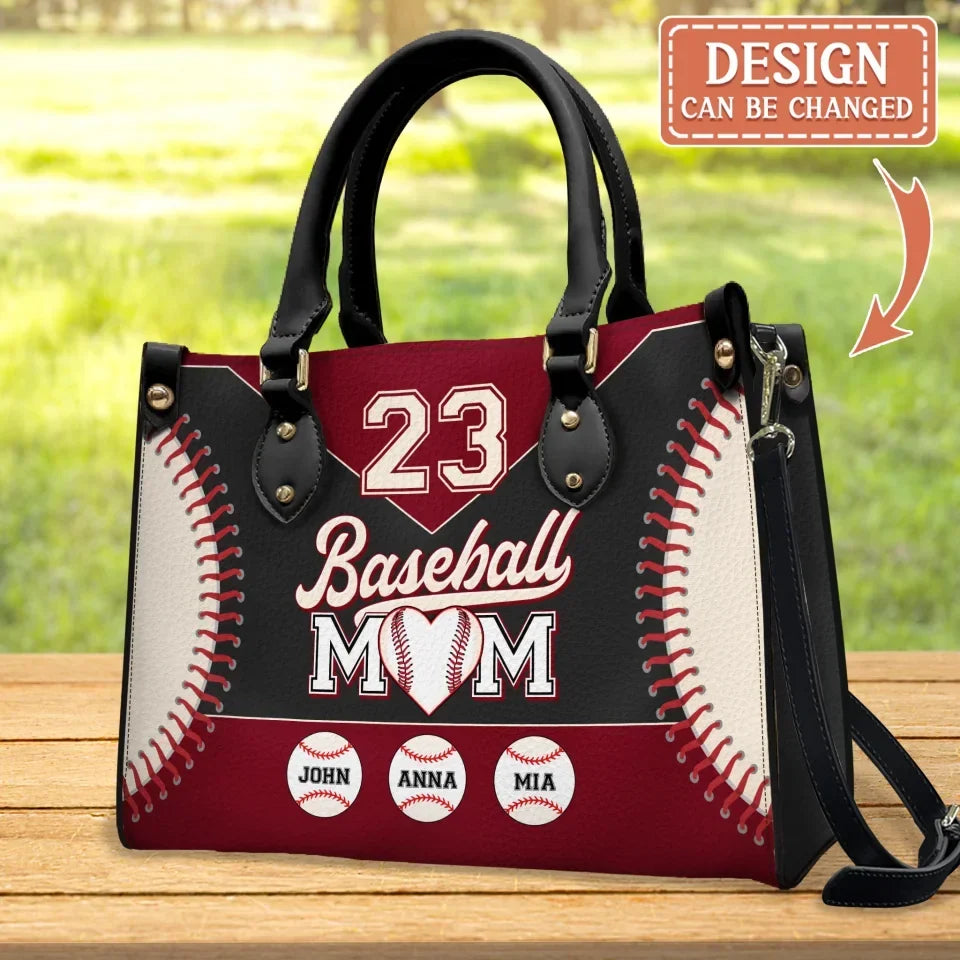 Personalized Baseball Mom Leather Bag - Gift Idea For Mother - Up to 5 Kids