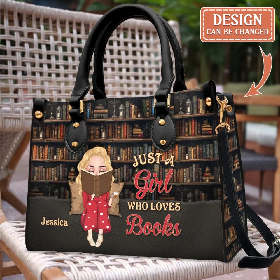 Personalized Book Lover PU Leather Handbag With Long Straps - Mother's Day Gift Idea For Book Lover - Just A Girl Who Loves Books