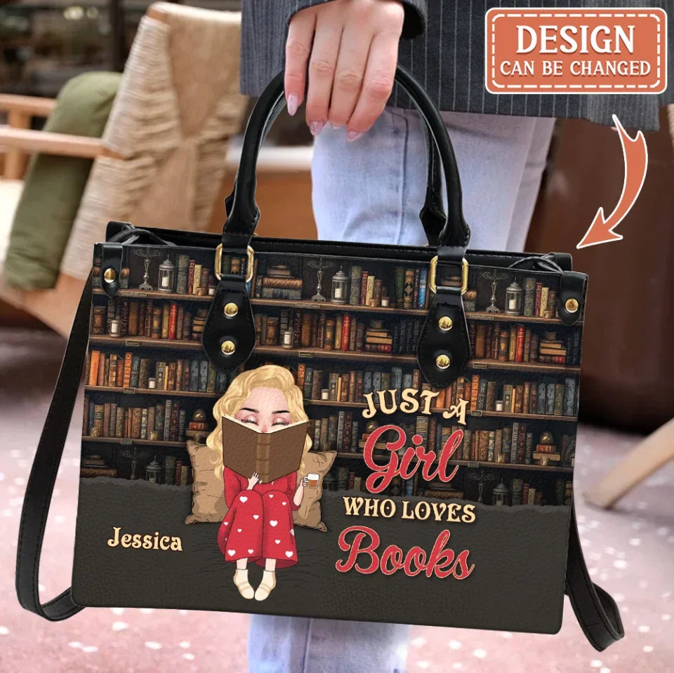 Personalized Book Lover PU Leather Handbag With Long Straps - Mother's Day Gift Idea For Book Lover - Just A Girl Who Loves Books