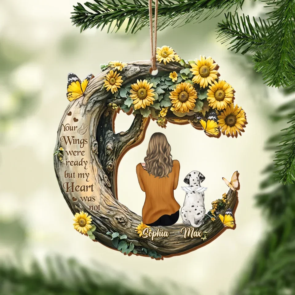 Personalized Sunflower Memorial Pet Wooden Ornament - Memorial Gift Idea for Cat/Dog Lover - Your Wings Were Ready But My Heart Was Not