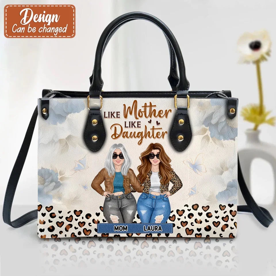 Personalized Like Mother Like Daughter PU Leather Handbag With Long Straps - Mother's Day Gift Idea For Mother And Daughter
