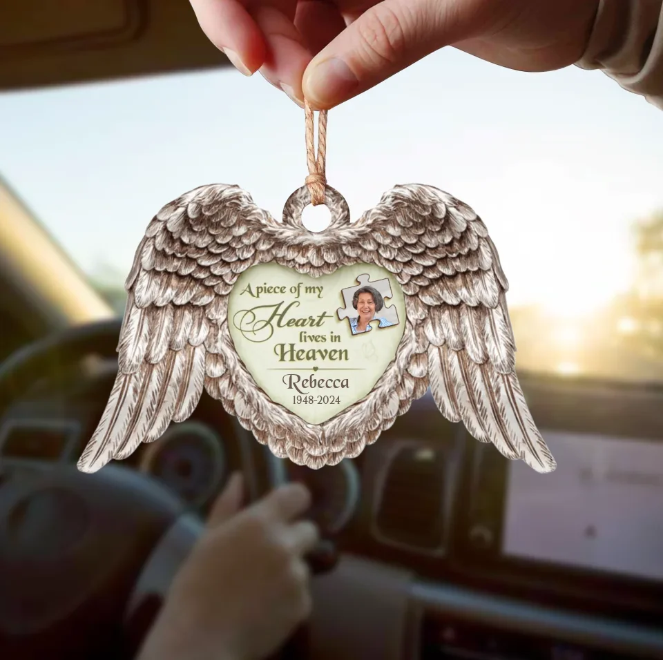 Personalized Memorial Acrylic Ornament - Upload Photo - Memorial Gift Idea For Family Members - A Piece Of My Heart Lives In Heaven
