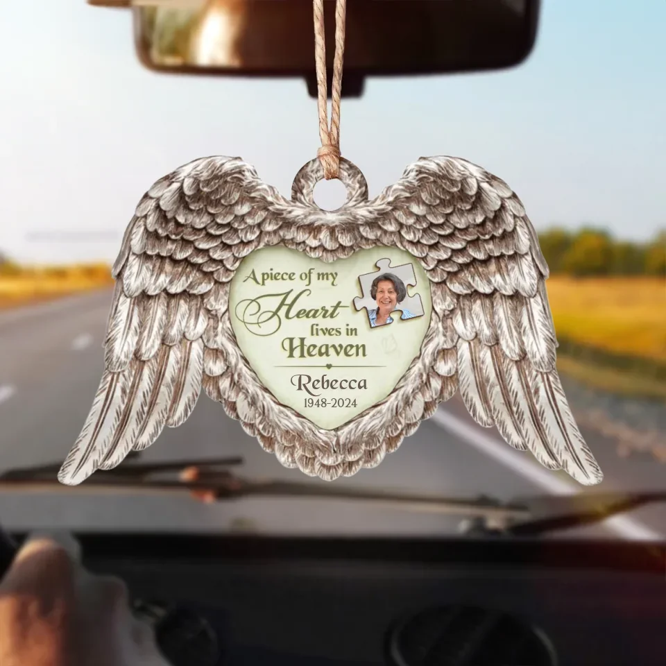 Personalized Memorial Acrylic Ornament - Upload Photo - Memorial Gift Idea For Family Members - A Piece Of My Heart Lives In Heaven