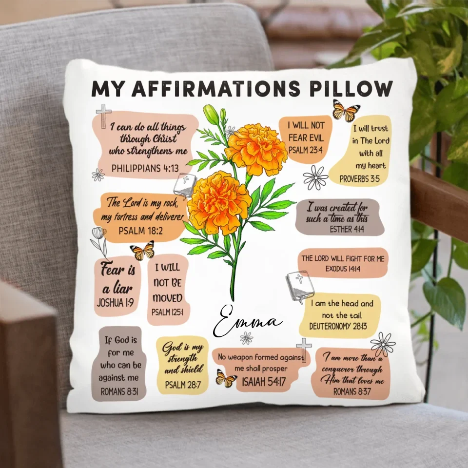 Personalized Birth Month Flower Christian Bible Verse Affirmations Pillow Cover/Quilt/Fleece Throw Blanket - Christian Girl's Affirmation Gift