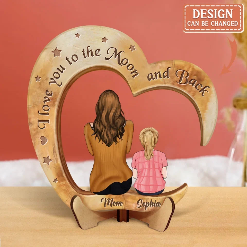 Personalized Mother And Daughter Heart Wooden Art - Gift Idea For Mother/Daughter - I Love You To The Moon And Back
