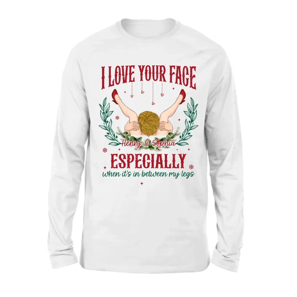 Personalized Couple T-shirt/Long Sleeve/Sweatshirt/Hoodie - Funny Gift Idea For Couple - I Love Your Face