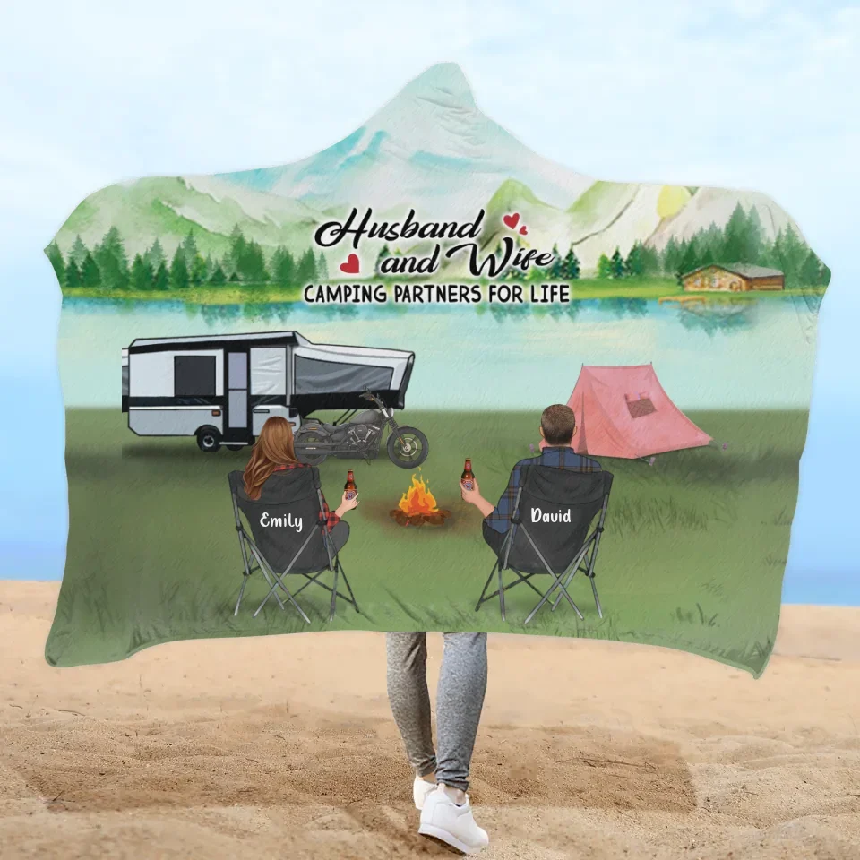 Personalized Camping Hooded Blanket - Full Option - Gift Idea For Camping Lover - Husband and Wife Camping Partners For Life