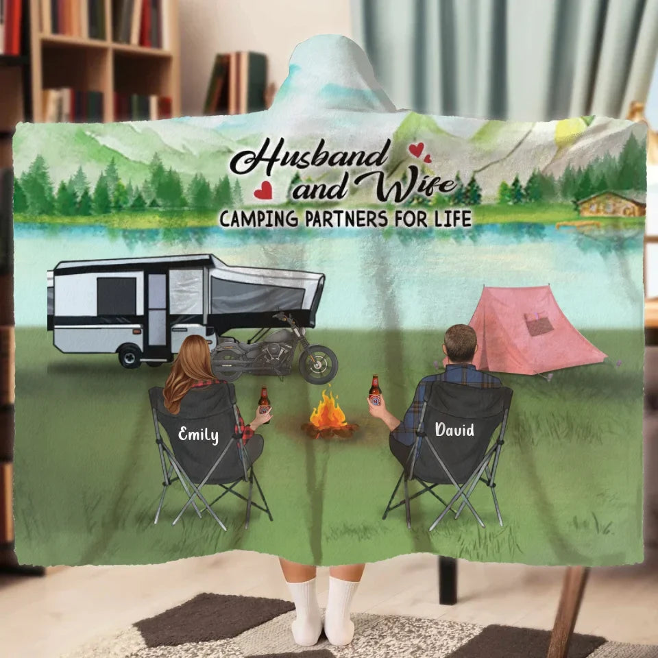 Personalized Camping Hooded Blanket - Full Option - Gift Idea For Camping Lover - Husband and Wife Camping Partners For Life