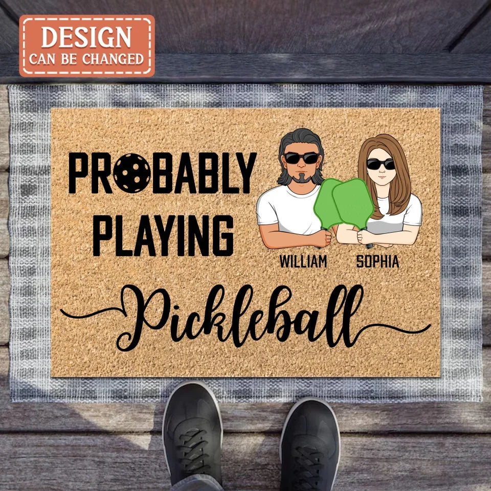 Personalized Pickleball Doll Couple Doormat - Gift Idea For Couple - Probably Playing Pickleball