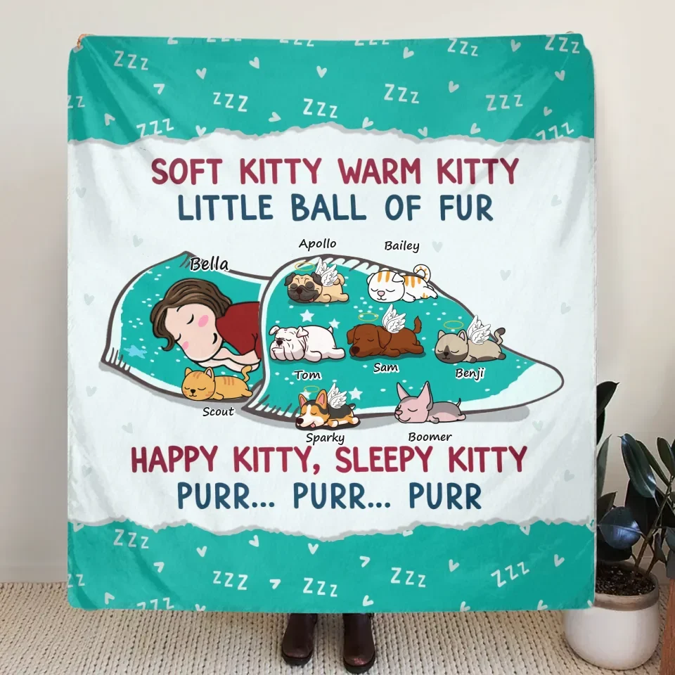 Personalized Dog Mom Quilt/Fleece Throw Blanket - Up To 8 Dogs - Mother's Day Gift For Dog Mom - Soft Kitty Warm Kitty Little Ball Of Fur