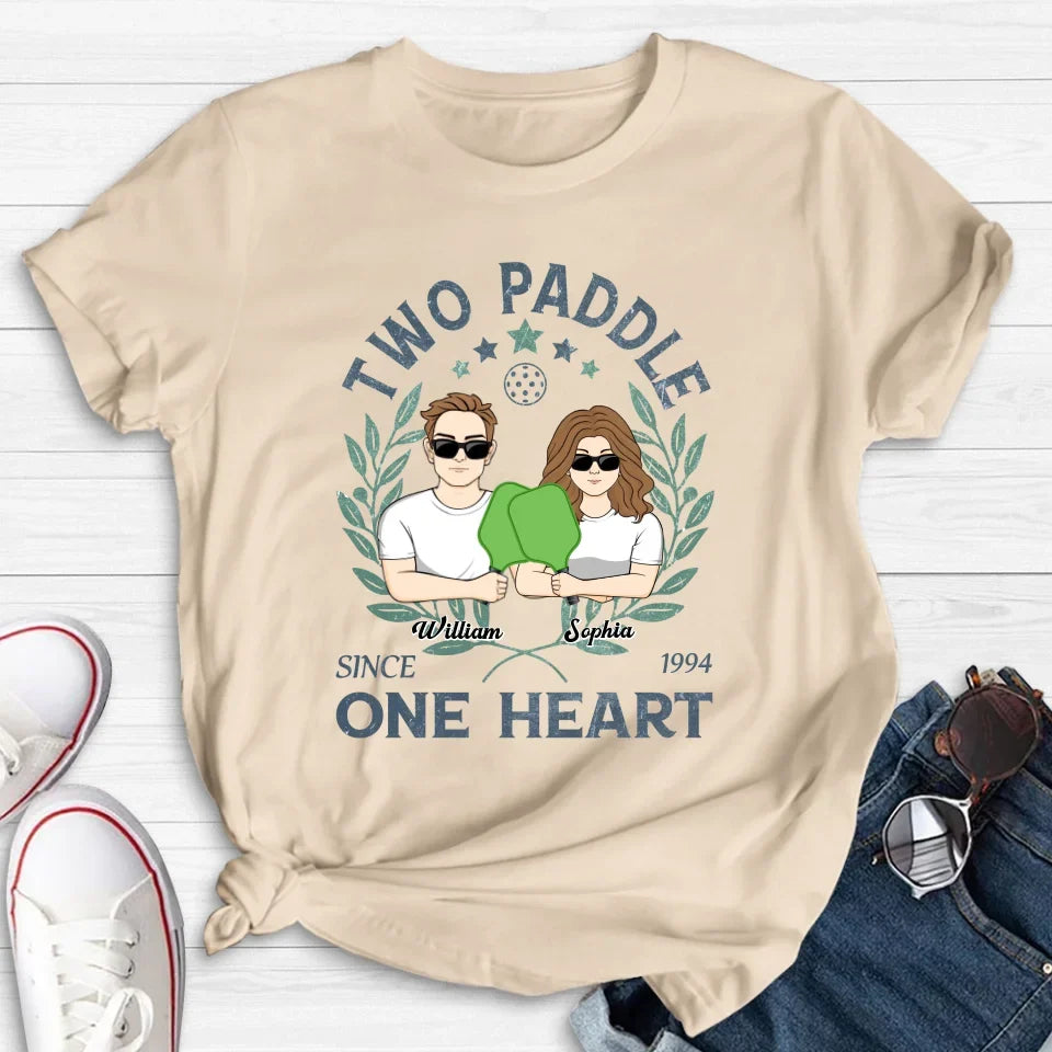 Personalized Couple T-shirt/Long Sleeve/Sweatshirt/Hoodie - Funny Gift Idea For Couple/Pickleball Lover - Two Paddle One Heart